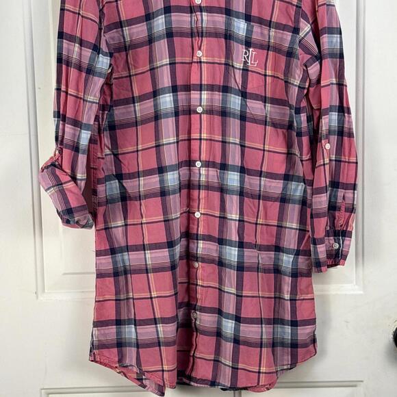 Lauren Ralph Lauren pink plaid tunic length button down shirt dress size Small - Picture 4 of 8